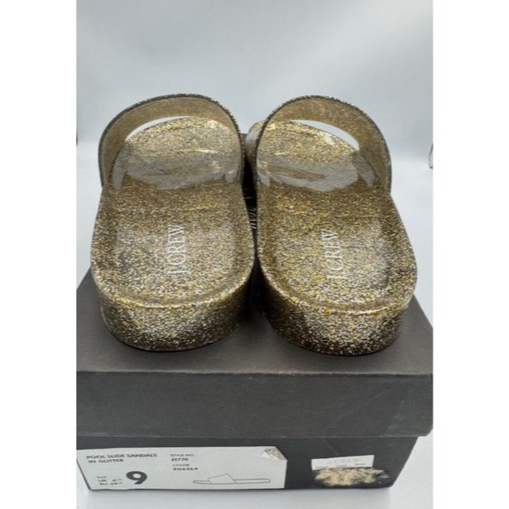 NWT J.Crew Gold Glitter Pool Slide Sandals Size 9 - Picture 4 of 5